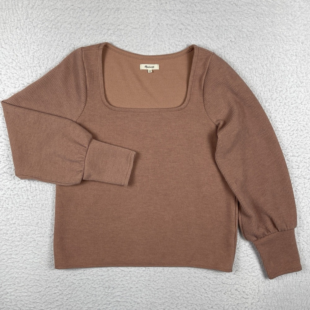Madewell Sweater Womens Large Dusty Rose Square Neck Ribbed Casual Workwear